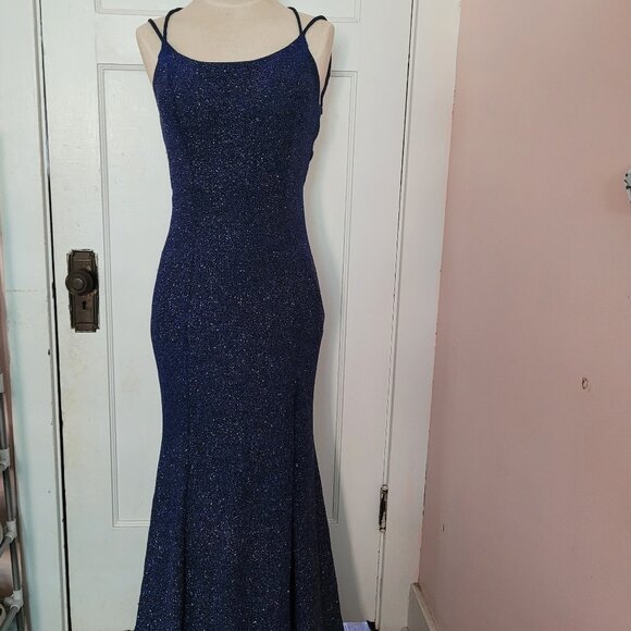Fiesta Fashion Blue Sparkle Full Length Dress Size Medium - Picture 3 of 12